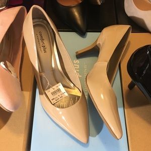 Nude patent leather heels